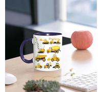 EMCLKS Mug en céramique, 330ml, tasse à thé, tasse cafe, tasse drole, cadeau drole, cadeau homme, mug cafe, Véhicules et engins de chantier Camions Bulldozer Grue