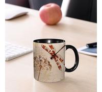 EMCLKS Mug en céramique, 330ml, tasse à thé, tasse cafe, tasse drole, cadeau drole, cadeau homme, mug cafe, Gros plan sur une magnifique scène de nature avec une libellule.