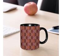 EMCLKS Mug en céramique, 330ml, tasse à thé, tasse cafe, tasse drole, cadeau drole, cadeau homme, mug cafe, Motif de carreaux marocain vintage à motifs ovales, figures de mandala ottomanes décora