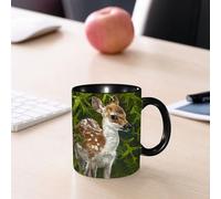 EMCLKS Mug en céramique, 330ml, tasse à thé, tasse cafe, tasse drole, cadeau drole, cadeau homme, mug cafe, Un adorable cerf se repose dans l'herbe. Dessin à l'aquarelle