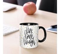 EMCLKS Mug en céramique, 330ml, tasse à thé, tasse cafe, tasse drole, cadeau drole, cadeau homme, mug cafe, Vivre, rire, aimer, inscription manuscrite stylisée sur fond pointillé, phrase inspiran
