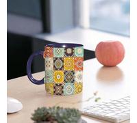 EMCLKS Mug en céramique, 330ml, tasse à thé, tasse cafe, tasse drole, cadeau drole, cadeau homme, mug cafe, Patchwork indien. Azulejos du Portugal. Ornement turc. Mosaïque de carreaux marocains.