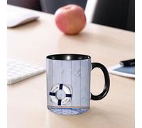 EMCLKS Mug en céramique, 330ml, tasse à thé, tasse cafe, tasse drole, cadeau drole, cadeau homme, mug cafe, Ensemble de bouées, message de bienvenue à bord, thème marin, bleu et rose
