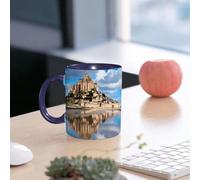 EMCLKS Mug en céramique, 330ml, tasse à thé, tasse cafe, tasse drole, cadeau drole, cadeau homme, mug cafe, Mont Saint-Michel, reflet de la marée, château médiéval, architecture