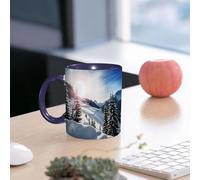 EMCLKS Mug en céramique, 330ml, tasse à thé, tasse cafe, tasse drole, cadeau drole, cadeau homme, mug cafe, Paysages enneigés d'hiver, un paradis hivernal où la neige blanche et la lumière chaude