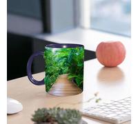 EMCLKS Mug en céramique, 330ml, tasse à thé, tasse cafe, tasse drole, cadeau drole, cadeau homme, mug cafe, Terrasse en bois dans la jungle, sentier en pleine nature exotique, plantes tropicales,