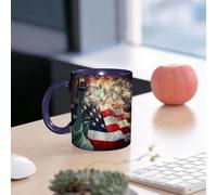 EMCLKS Mug en céramique, 330ml, tasse à thé, tasse cafe, tasse drole, cadeau drole, cadeau homme, mug cafe, Drapeau américain et feux d'artifice au crépuscule : motif pour la fête nationale améri