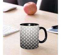EMCLKS Mug en céramique, 330ml, tasse à thé, tasse cafe, tasse drole, cadeau drole, cadeau homme, mug cafe, Motif abstrait de géométrie sacrée en dégradé noir et blanc représentant la fleur de vi