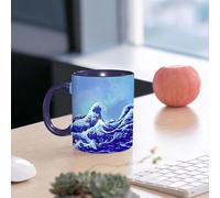 EMCLKS Mug en céramique, 330ml, tasse à thé, tasse cafe, tasse drole, cadeau drole, cadeau homme, mug cafe, Motif de la Grande Vague de Kangawa bleu marine et du Grand Tsunami, avec un ciel bleu