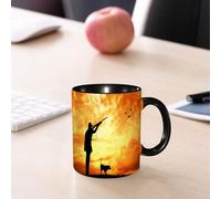 EMCLKS Mug en céramique, 330ml, tasse à thé, tasse cafe, tasse drole, cadeau drole, cadeau homme, mug cafe, Décoration de chasse, Chasseur majestueux au coucher du soleil avec fusil à canard sauv
