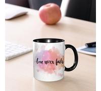 EMCLKS Mug en céramique, 330ml, tasse à thé, tasse cafe, tasse drole, cadeau drole, cadeau homme, mug cafe, Citation « L'amour ne faillit jamais » sur fond aquarelle ombré.