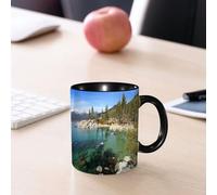 EMCLKS Mug en céramique, 330ml, tasse à thé, tasse cafe, tasse drole, cadeau drole, cadeau homme, mug cafe, Lac Tahoe, paysages américains pittoresques : montagnes enneigées, rochers au bord du l
