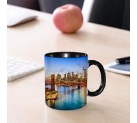 EMCLKS Mug en céramique, 330ml, tasse à thé, tasse cafe, tasse drole, cadeau drole, cadeau homme, mug cafe, Vue de la ville de New York au-dessus de l'East River, pont de Brooklyn, crépuscule, bl