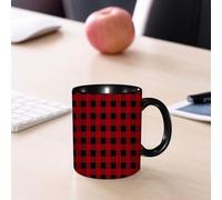 EMCLKS Mug en céramique, 330ml, tasse à thé, tasse cafe, tasse drole, cadeau drole, cadeau homme, mug cafe, Motif à carreaux bûcheron noir et rouge vectoriel sans raccord. Idéal pour papier peint