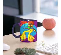 EMCLKS Mug en céramique, 330ml, tasse à thé, tasse cafe, tasse drole, cadeau drole, cadeau homme, mug cafe, Décorations de soirée années 70, femme afro-américaine dansant en discothèque, mode fu