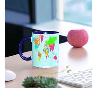 EMCLKS Mug en céramique, 330ml, tasse à thé, tasse cafe, tasse drole, cadeau drole, cadeau homme, mug cafe, Carte du monde classique et colorée de style politique - Voyage en Europe, Amérique, As