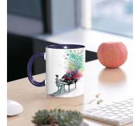 EMCLKS Mug en céramique, 330ml, tasse à thé, tasse cafe, tasse drole, cadeau drole, cadeau homme, mug cafe, Piano, illusion d'art à l'aquarelle d'une fille au piano