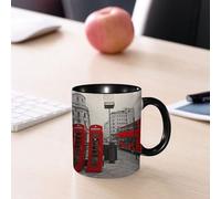 EMCLKS Mug en céramique, 330ml, tasse à thé, tasse cafe, tasse drole, cadeau drole, cadeau homme, mug cafe, Cabine téléphonique rouge et bus rouge en mouvement. Londres