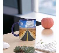 EMCLKS Mug en céramique, 330ml, tasse à thé, tasse cafe, tasse drole, cadeau drole, cadeau homme, mug cafe, États-Unis, Autoroute en Californie, Steppe et Nuages, Route asphaltée, Horizon Hills J