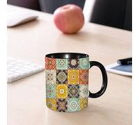 EMCLKS Mug en céramique, 330ml, tasse à thé, tasse cafe, tasse drole, cadeau drole, cadeau homme, mug cafe, Décoration turque. Mosaïque de carreaux marocains. Céramique espagnole. Fond ethnique.