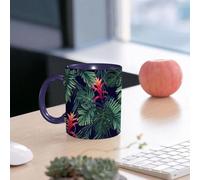 EMCLKS Mug en céramique, 330ml, tasse à thé, tasse cafe, tasse drole, cadeau drole, cadeau homme, mug cafe, Plantes tropicales, feuilles de palmier et feuilles de jungle sur fond sombre