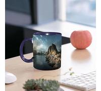 EMCLKS Mug en céramique, 330ml, tasse à thé, tasse cafe, tasse drole, cadeau drole, cadeau homme, mug cafe, Cabane de pêche au coucher du soleil printanier - Reine, îles Lofoten, Norvège