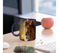 EMCLKS Mug en céramique, 330ml, tasse à thé, tasse cafe, tasse drole, cadeau drole, cadeau homme, mug cafe, Lion d'Afrique et nuit africaine. Paysage de savane africaine au clair de lune, le roi