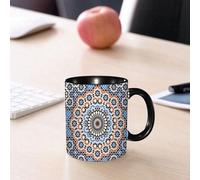 EMCLKS Mug en céramique, 330ml, tasse à thé, tasse cafe, tasse drole, cadeau drole, cadeau homme, mug cafe, Maroc, géométrie, mosaïque, contraste bleu et orange, islamique, décoration à motifs