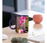 EMCLKS Mug en céramique, 330ml, tasse à thé, tasse cafe, tasse drole, cadeau drole, cadeau homme, mug cafe, Spa relaxant avec pierres, orchidées, bougies et huiles essentielles, spa paisible - ga