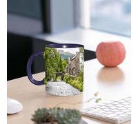 EMCLKS Mug en céramique, 330ml, tasse à thé, tasse cafe, tasse drole, cadeau drole, cadeau homme, mug cafe, Un village anglais, avec des maisons et des ponts en pierre sous le ruisseau verdoyant