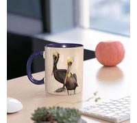 EMCLKS Mug en céramique, 330ml, tasse à thé, tasse cafe, tasse drole, cadeau drole, cadeau homme, mug cafe, Deux pélicans bruns adultes, parallèles l'un à l'autre, perchés sur des pilotis qui éme