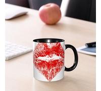 EMCLKS Mug en céramique, 330ml, tasse à thé, tasse cafe, tasse drole, cadeau drole, cadeau homme, mug cafe, Baiser, rouge à lèvres en forme de cœur, expression de passion, de romance et de sensua