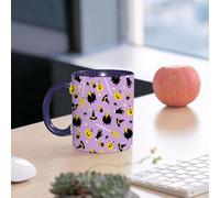 EMCLKS Mug en céramique, 330ml, tasse à thé, tasse cafe, tasse drole, cadeau drole, cadeau homme, mug cafe, Motif mignon de sorcière pour Halloween. Fond violet d'Halloween avec chaudron magique