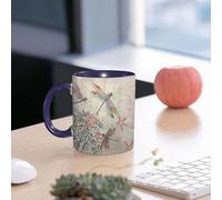 EMCLKS Mug en céramique, 330ml, tasse à thé, tasse cafe, tasse drole, cadeau drole, cadeau homme, mug cafe, Illustration vectorielle de mode avec des fleurs et une libellule