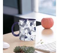 EMCLKS Mug en céramique, 330ml, tasse à thé, tasse cafe, tasse drole, cadeau drole, cadeau homme, mug cafe, Motif de carpes koï poursuivant des vagues, style encre bleue et blanche