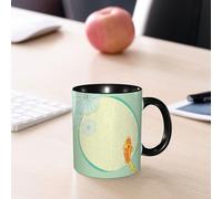 EMCLKS Mug en céramique, 330ml, tasse à thé, tasse cafe, tasse drole, cadeau drole, cadeau homme, mug cafe, Koi, peinture circulaire à l'encre verte de style national, concept artistique.