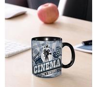 EMCLKS Mug en céramique, 330ml, tasse à thé, tasse cafe, tasse drole, cadeau drole, cadeau homme, mug cafe, Thème de film, design d'affiche de film rétro avec caméra, clap et popcorn, éléments em