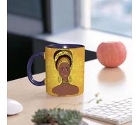 EMCLKS Mug en céramique, 330ml, tasse à thé, tasse cafe, tasse drole, cadeau drole, cadeau homme, mug cafe, Femme africaine d'une grâce intemporelle, coiffée d'un turban orné de bijoux.