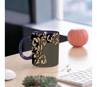 EMCLKS Mug en céramique, 330ml, tasse à thé, tasse cafe, tasse drole, cadeau drole, cadeau homme, mug cafe, Luxueuses vignes dorées en relief avec des motifs dorés sur fond noir