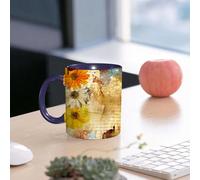 EMCLKS Mug en céramique, 330ml, tasse à thé, tasse cafe, tasse drole, cadeau drole, cadeau homme, mug cafe, Art poétique grunge avec des fleurs et des marguerites orange et jaune g