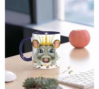 EMCLKS Mug en céramique, 330ml, tasse à thé, tasse cafe, tasse drole, cadeau drole, cadeau homme, mug cafe, Portrait aquarelle d'un rat à la couronne dorée
