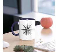 EMCLKS Mug en céramique, 330ml, tasse à thé, tasse cafe, tasse drole, cadeau drole, cadeau homme, mug cafe, Compas, rose des vents de navigation dessinée à la main avec indication nord-sud complè