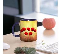 EMCLKS Mug en céramique, 330ml, tasse à thé, tasse cafe, tasse drole, cadeau drole, cadeau homme, mug cafe, Coquelicot, Coquelicot sur un fond rétro ancien, design en vedette, jours passés, drame