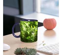 EMCLKS Mug en céramique, 330ml, tasse à thé, tasse cafe, tasse drole, cadeau drole, cadeau homme, mug cafe, Forêt tropicale luxuriante, scène de jungle émeraude, symphonie de verdure et de soleil