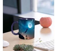 EMCLKS Mug en céramique, 330ml, tasse à thé, tasse cafe, tasse drole, cadeau drole, cadeau homme, mug cafe, Un chat noir bondit hardiment vers la pleine lune, capturant grâce et mystère
