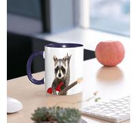 EMCLKS Mug en céramique, 330ml, tasse à thé, tasse cafe, tasse drole, cadeau drole, cadeau homme, mug cafe, Portrait d'un raton laveur amusant avec une guitare électrique, faisant un geste rock,