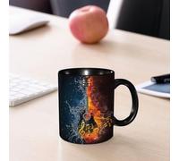 EMCLKS Mug en céramique, 330ml, tasse à thé, tasse cafe, tasse drole, cadeau drole, cadeau homme, mug cafe, Guitare acoustique dans le feu et l'eau. Illustration d'une guitare acoustique sée d'él