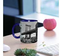 EMCLKS Mug en céramique, 330ml, tasse à thé, tasse cafe, tasse drole, cadeau drole, cadeau homme, mug cafe, Paysage, Brooklyn, New York, États-Unis. Bridge Street, un monument emblématique, avec