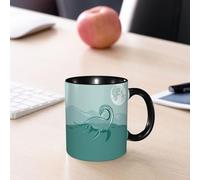 EMCLKS Mug en céramique, 330ml, tasse à thé, tasse cafe, tasse drole, cadeau drole, cadeau homme, mug cafe, Décoration jurassique, illustration d'un paysage aquatique avec le monstre du Loch Ness