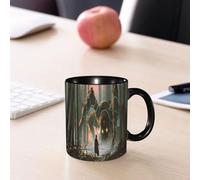 EMCLKS Mug en céramique, 330ml, tasse à thé, tasse cafe, tasse drole, cadeau drole, cadeau homme, mug cafe, Un jeune sorcier muni d'un bâton magique et une créature géante se regardent dans la fo